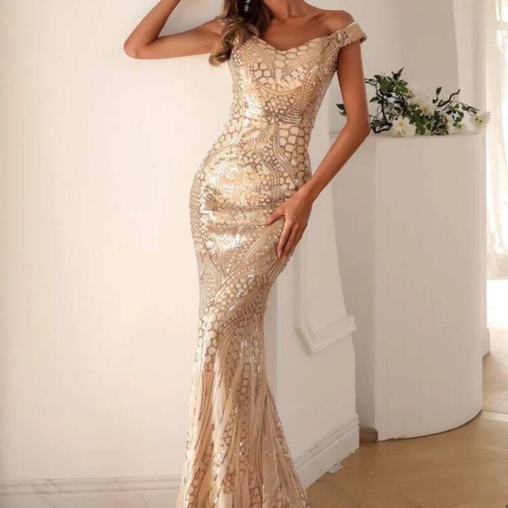 Missord Zip Back Mermaid Hem Bardot Sequin Dress